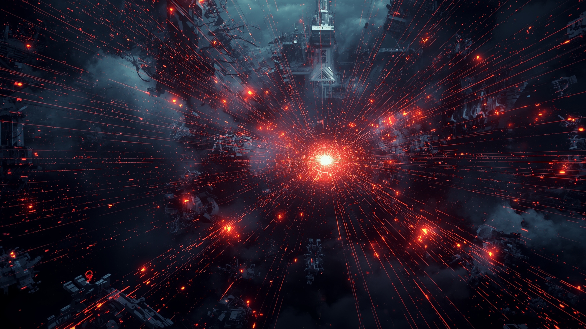 Depiction of AI cybersecurity threats with glowing malicious data streams attacking a digital network.