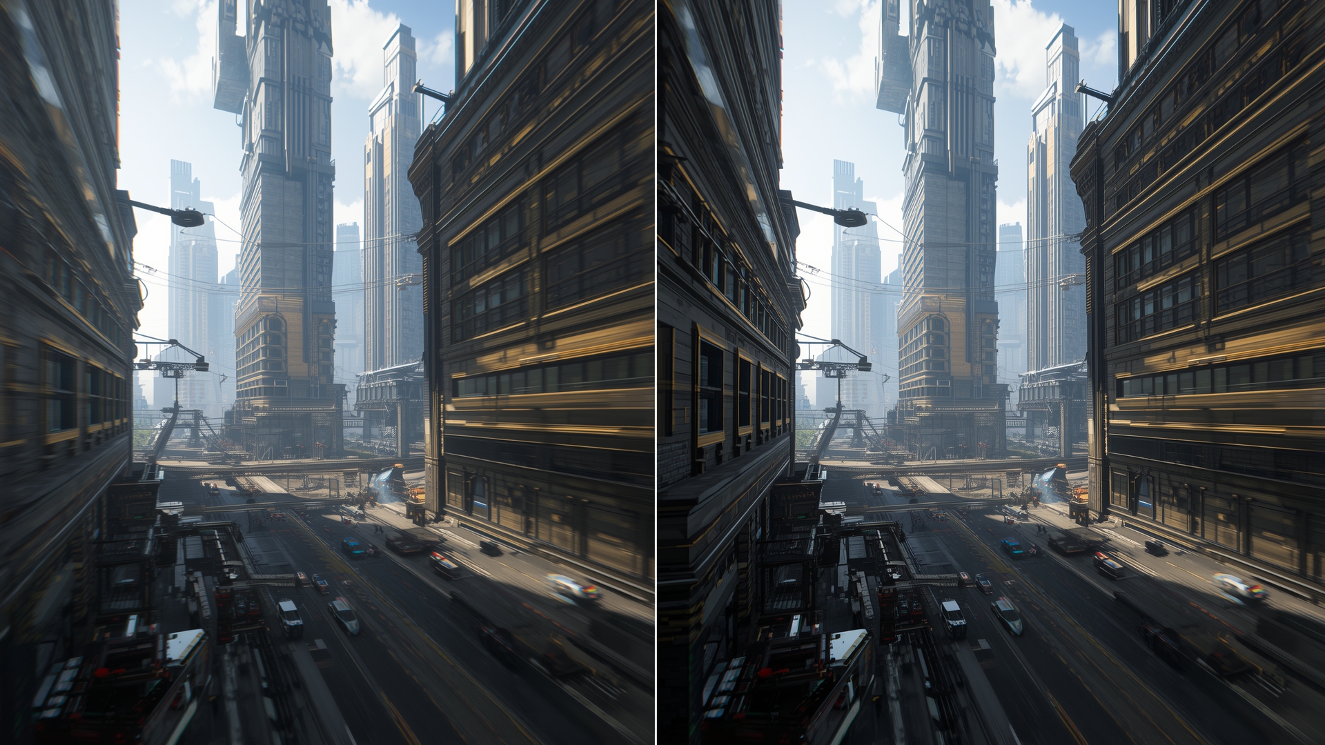 A side-by-side comparison illustrating the visual improvement with AI upscaling for gaming.