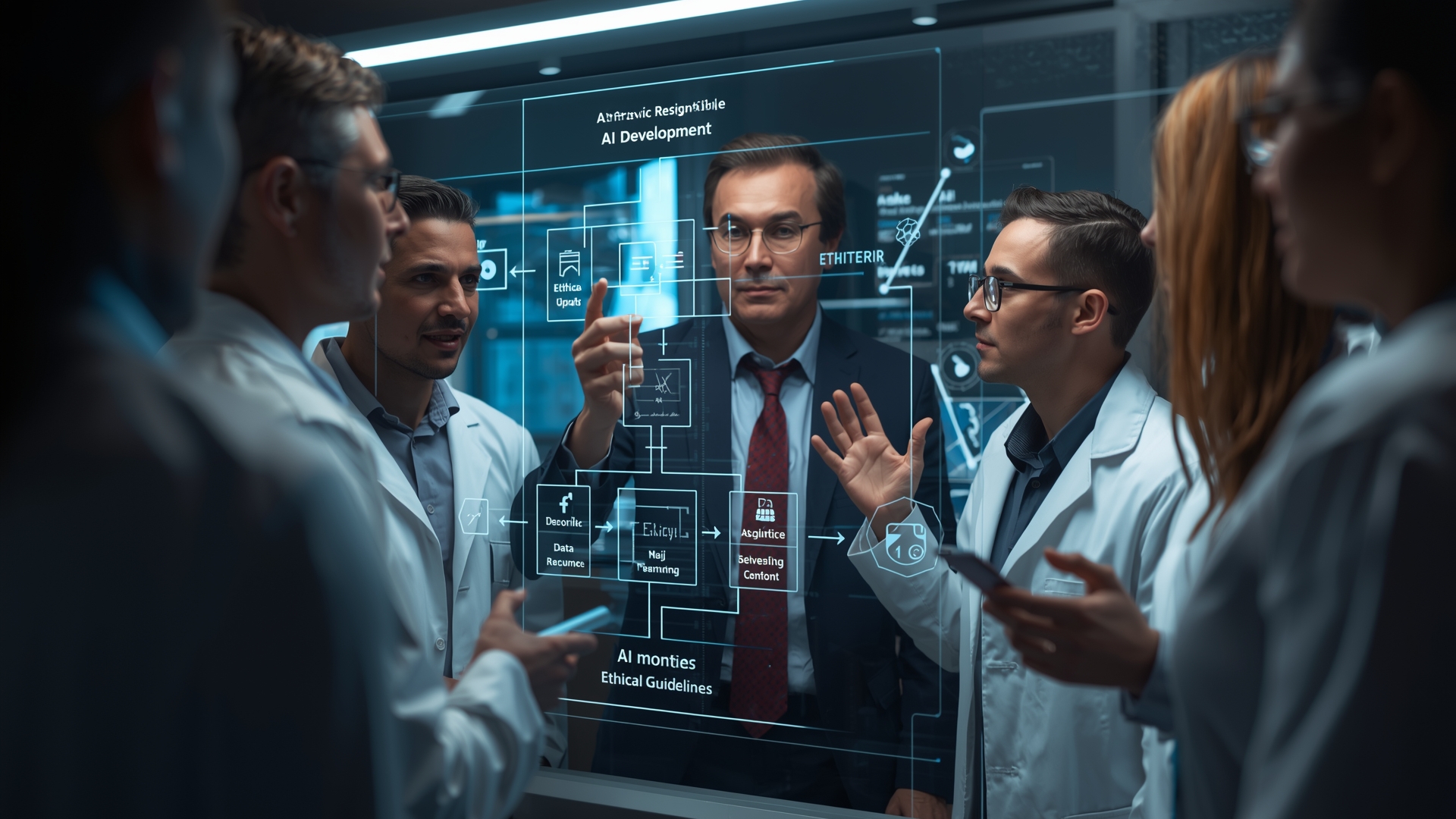 Experts collaborating on Responsible AI Development principles.