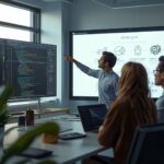 A diverse team collaborates on Responsible AI Development principles and practices.