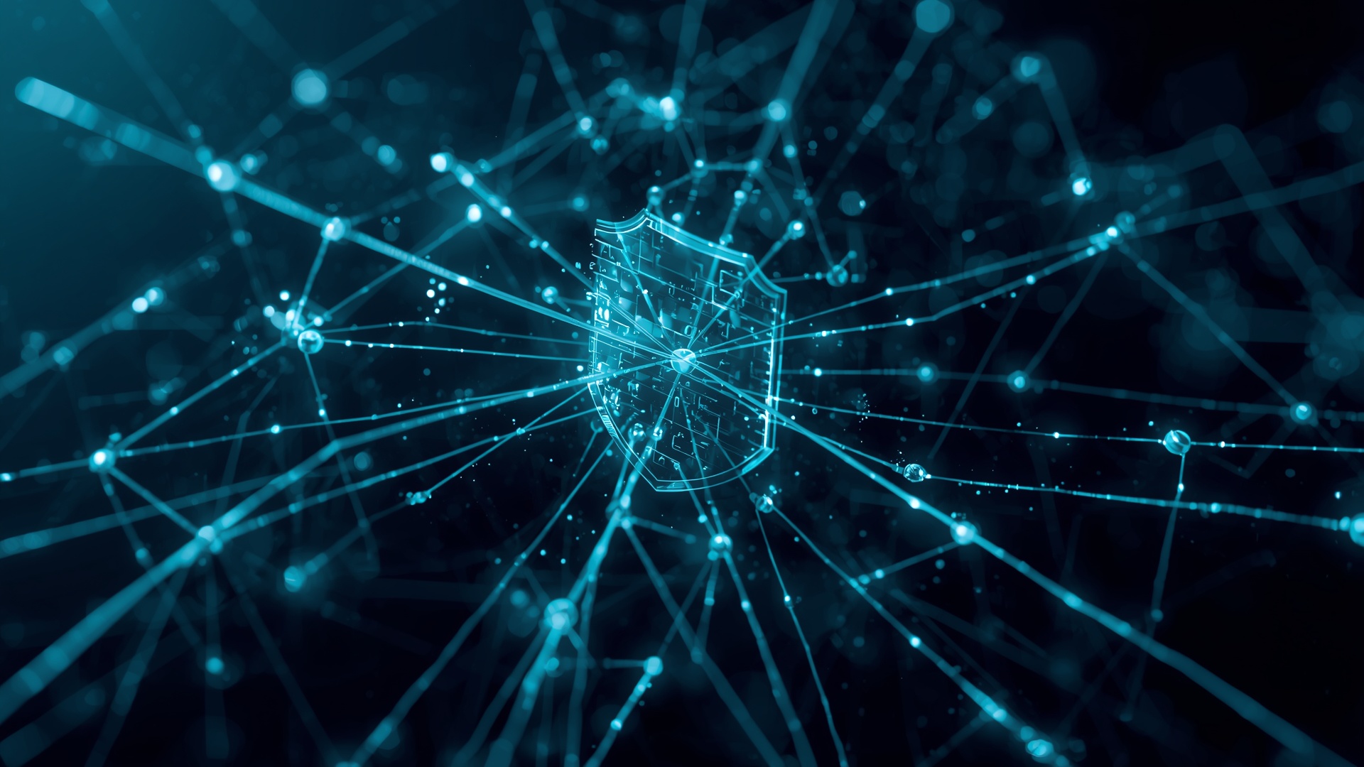 An abstract digital network protected by a shield, symbolizing Zero Trust security principles.